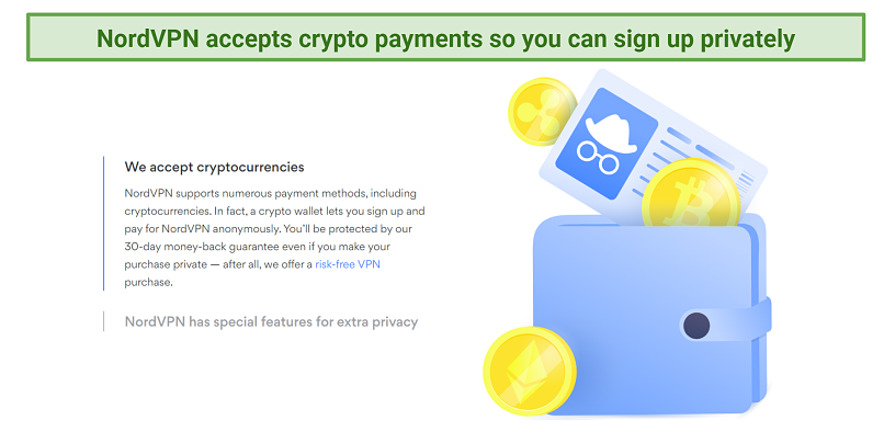 an image showing you can sign up for NordVPN using crypto
