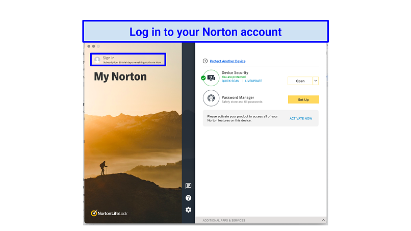 График, показывающий вход в Norton