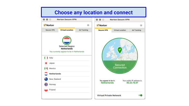 График показывает приложения Norton