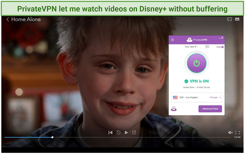 Captura de pantalla de Disney+ Player Streaming solo en casa mientras está conectado a PrivateVPN