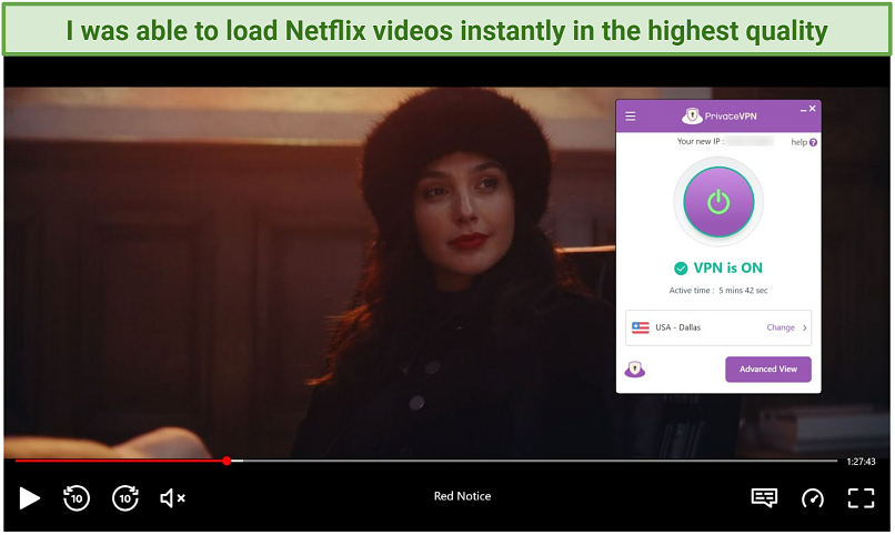 Captura de pantalla de Netflix Player Streaming Red Aviso mientras está conectado a PrivateVPN