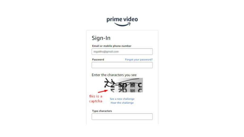 A screenshot of the captchas that kept on appearing when I tried to log in to Amazon Prime Video with Psiphon