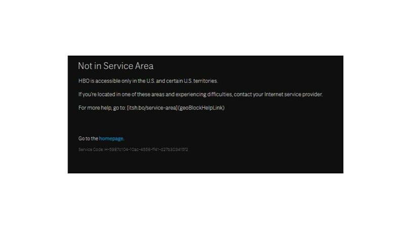 A screenshot of the error message that appeared on HBO NOW while connected to Psiphon