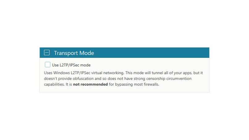 A screenshot of Psiphon's protocol settings on its app