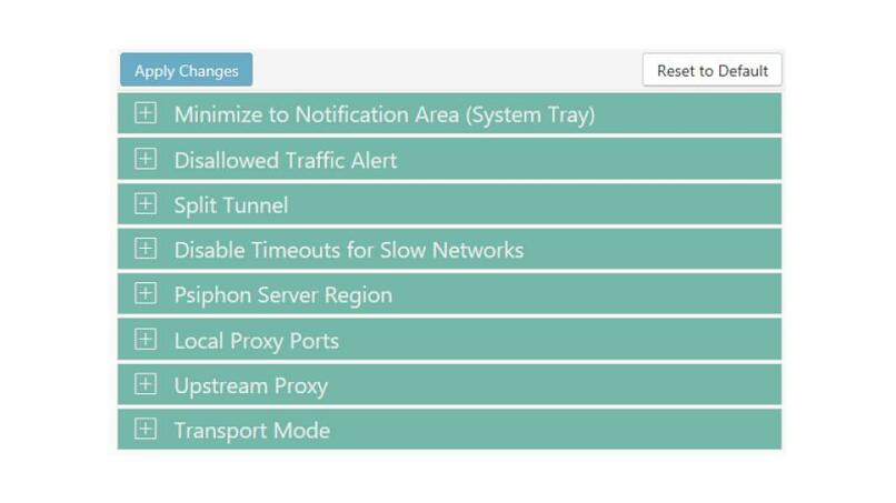 Image of settings in Windows Psiphon