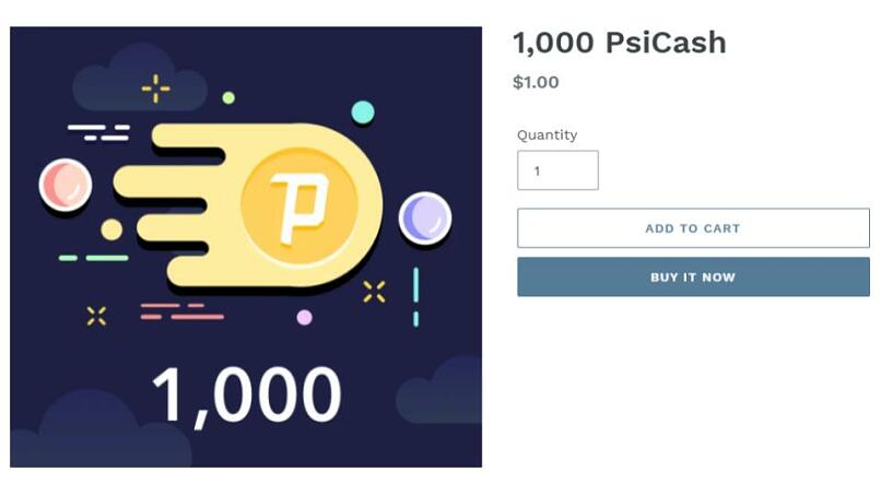 A screenshot of Psiphon's in-app currency known as PsiCash