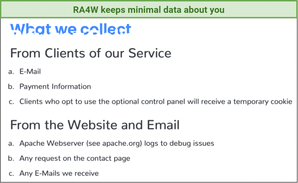 screenshot of RA4W's data logging policy