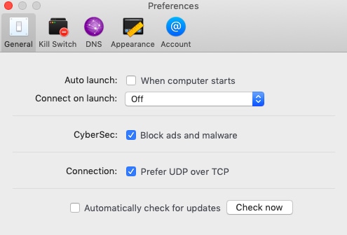 NordVPN settings