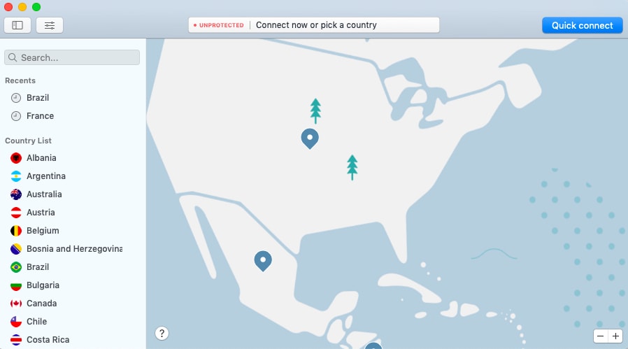 NordVPN interface