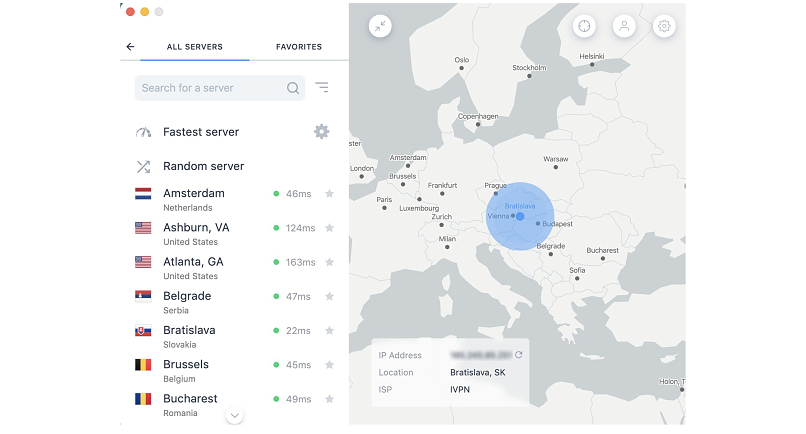 Screenshot of the IVPN's Fastest server feature