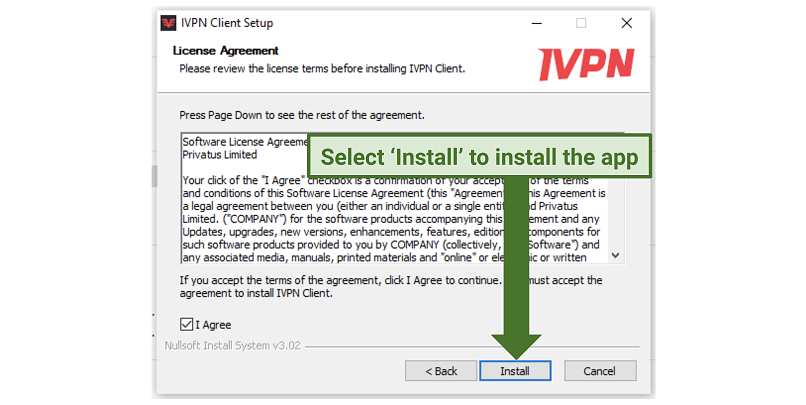 Screenshot of IVPN setup window