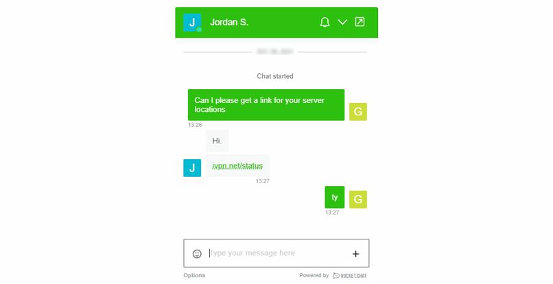 Screenshot of IVPN chat support