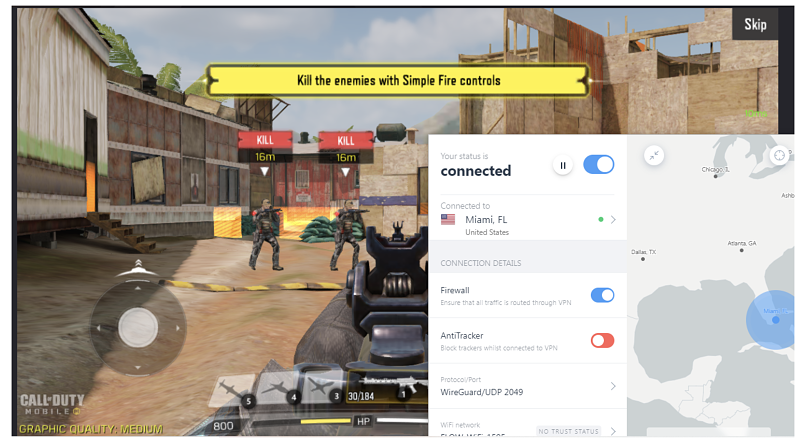 Screenshot of playing Call of Duty while connected to IVPN