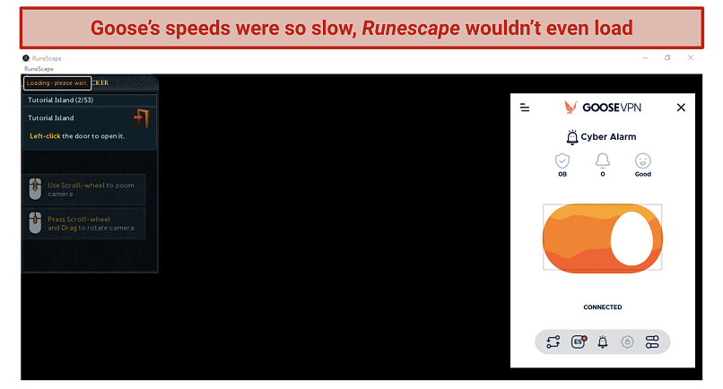 A screenshot showing Runescape not loading due to slow speeds