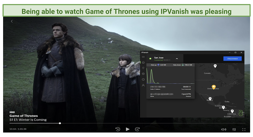 HBO Max와 함께 IPvanish를 보여주는 그래픽