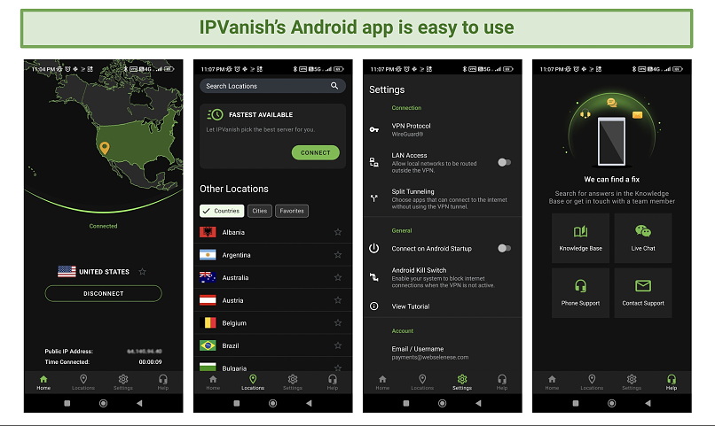 Ipvanish Android 앱을 보여주는 그래픽