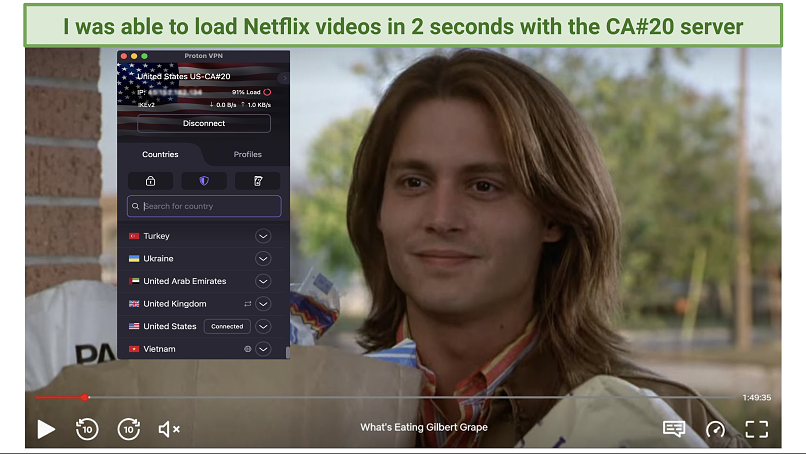 Screenshot Netflix Player streaming The Witcher unblocked by ProtonVPN