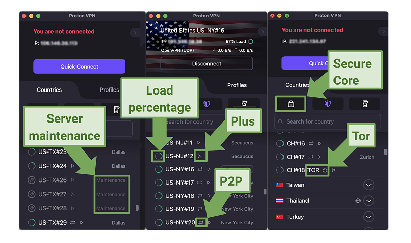 양성자 VPN 인터페이스를 보여주는 그래픽