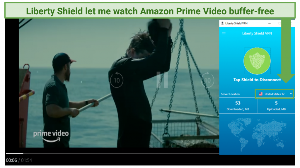 A screenshot of the VPN helping me enjoy Amazon Prime Video content