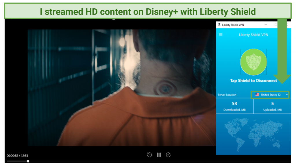 A screenshot of Liberty Shield helping me unblock Disney+