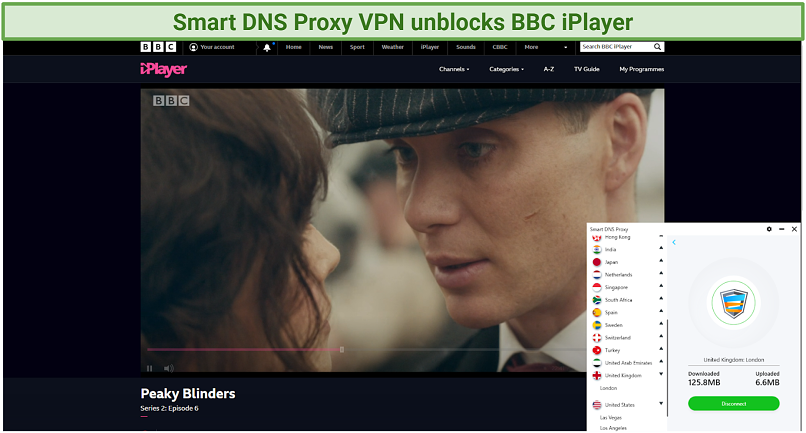 Zrzut ekranu BBC iplayer odblokowany z serwisem serwisowym DNS