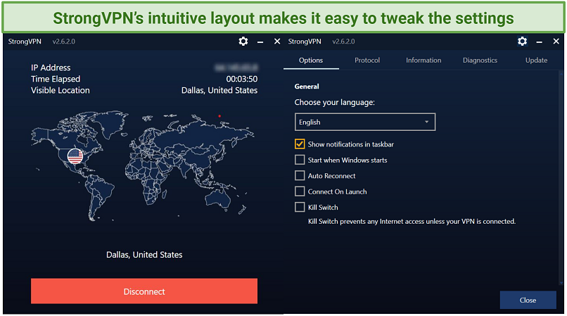 Capture d'écran de StrongVPN