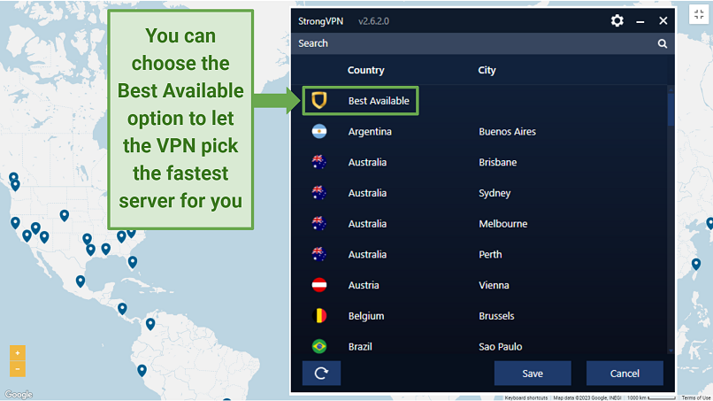 Captura de pantalla de StrongVPN