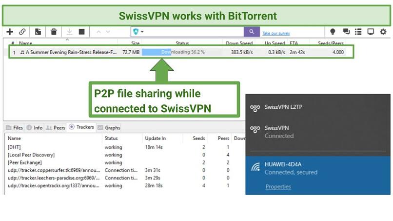 A screenshot of P2P sharing while connected to SwissVPN