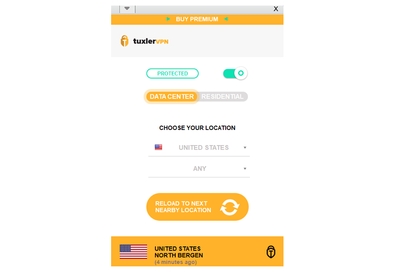 A screenshot of the Tuxler VPN app