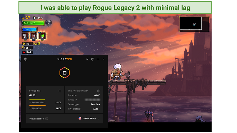 screenshot of Rogue Legacy 2 being played while connected to UltraVPN