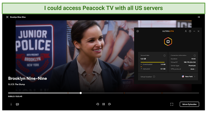 graphic showing Peacock TV streaming using UltraVPN's servers