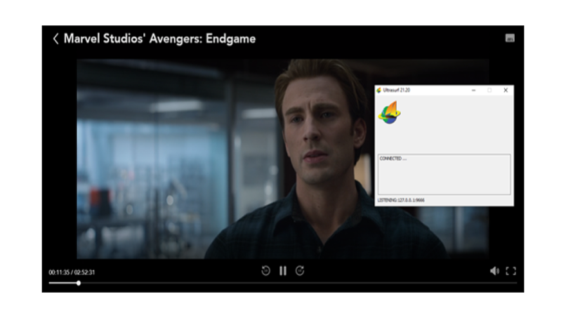 A screenshot of streaming on Disney+ with Ultrasurf