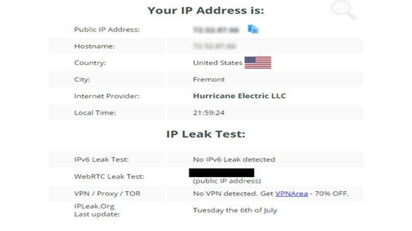 A screenshot of the leak test results while connected to Ultrasurf