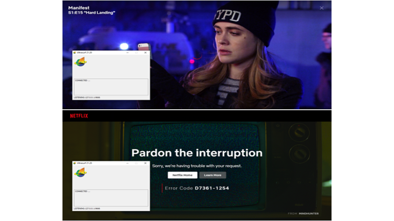 Screenshot of the error message that appeared on Netflix while connected to Ultrasurf