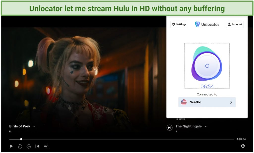 A screenshot of Unlocator unblocking Hulu on its Chicago server