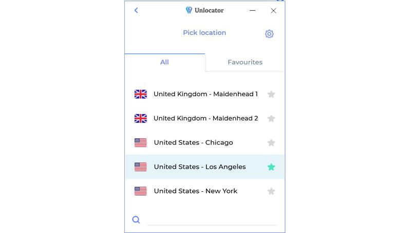 Screenshot of Unlocator's app Favorites feature