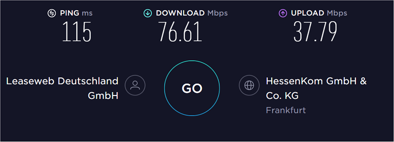 A screenshot of VPN.ht's speed test results