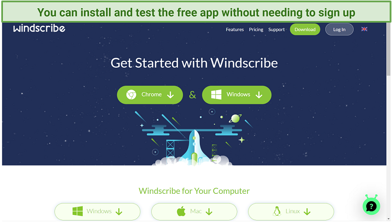 Στιγμιότυπο οθόνης του Windscribe