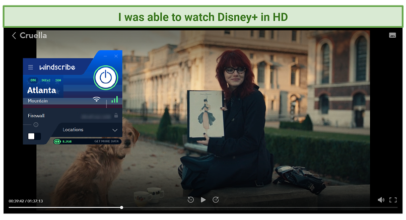 A picture showing how Windscribe successfully unblocks Disney+.