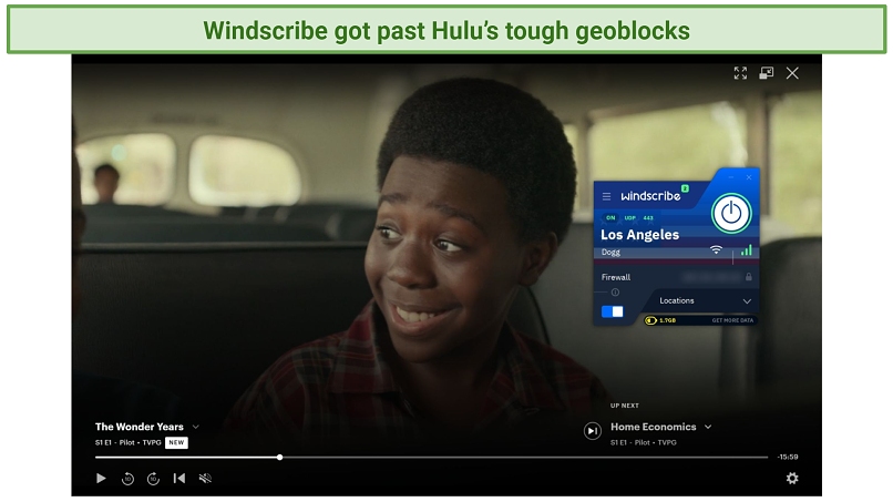 A picture showing how Windscribe successfully unblocks Hulu