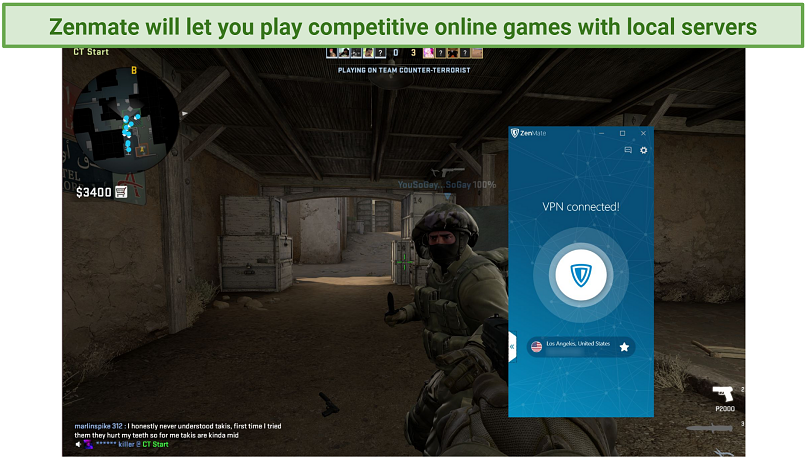 Captura de pantalla de Steam Running Counter Strike: Ofensiva global mientras está conectado a Zenmate