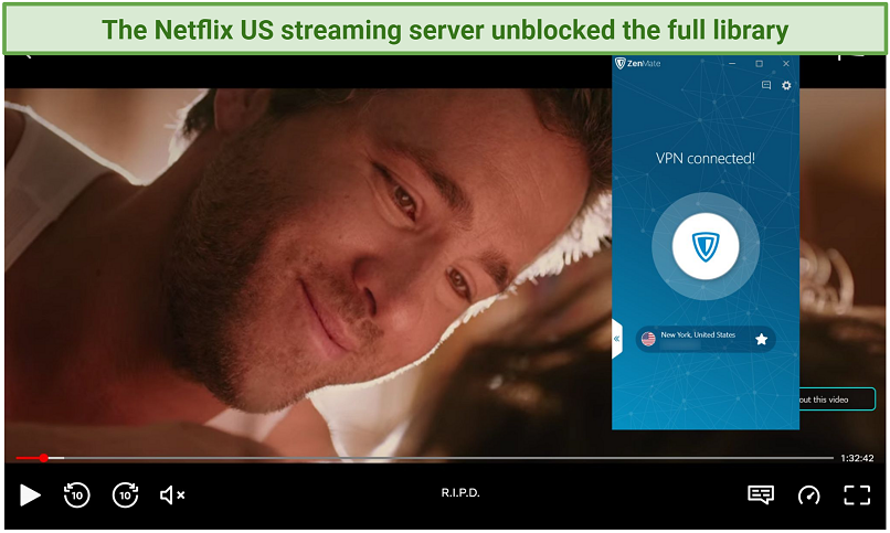 Screenshot of Netflix player streaming R.I.P.D. while connected to Zenmate's Netflix US streaming server