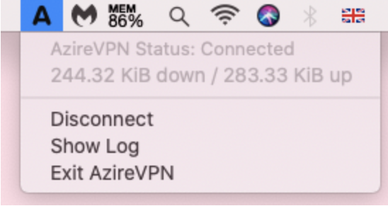 A screenshot of the AzireVPN app