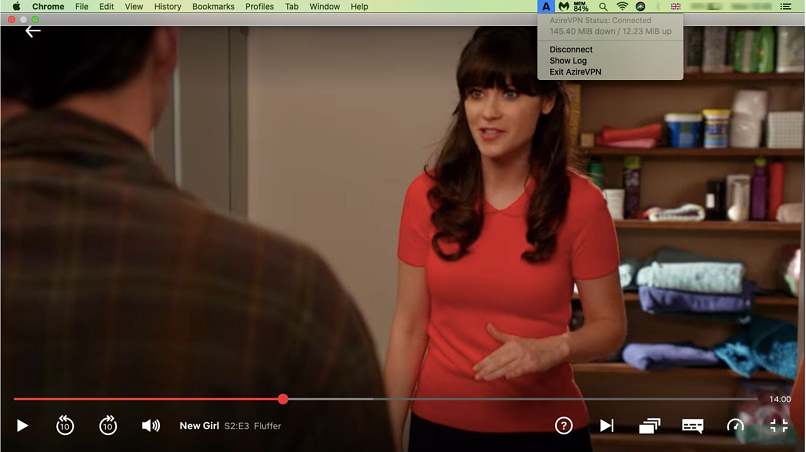 screenshot of AzireVPN unblocking Netflix
