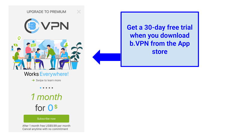 Screenshot showing bVPN's free-trial option