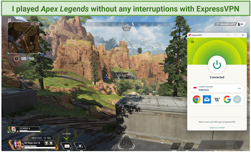 Una captura de pantalla que muestra un juego de leyendas de Apex mientras está conectado a ExpressVPN