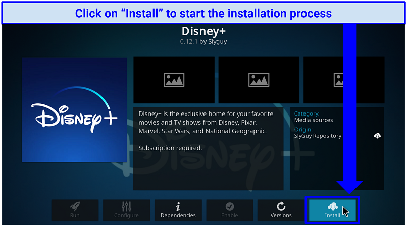 Sreenshot of Disney+ Kodi addon installation