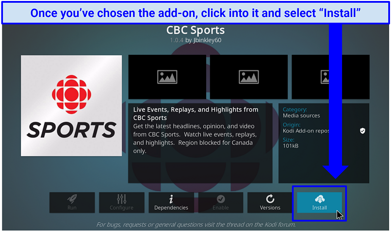 A screenshot showing it's easy to install a Kodi add-on