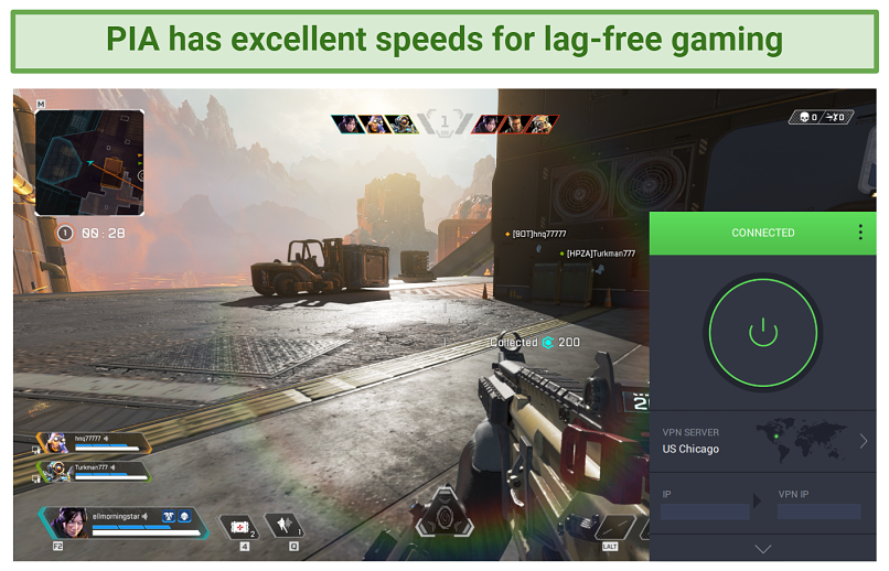 Screenshot of playing Apex Legends with PIA connected