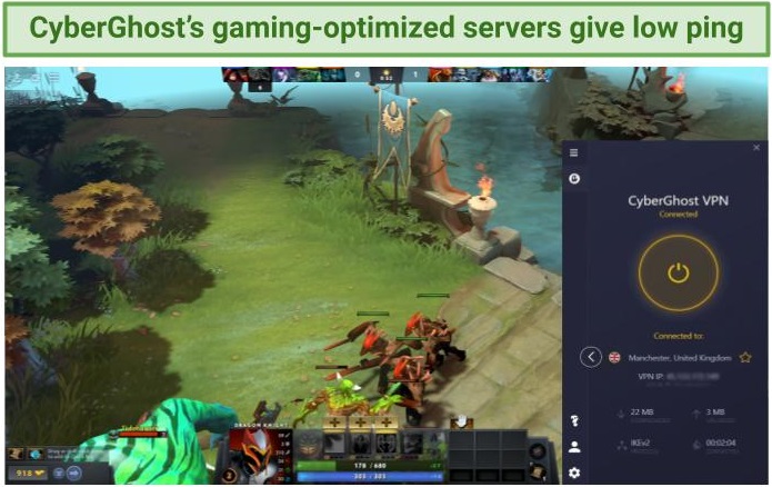 Gameplay of Dota 2 with CyberGhost connected